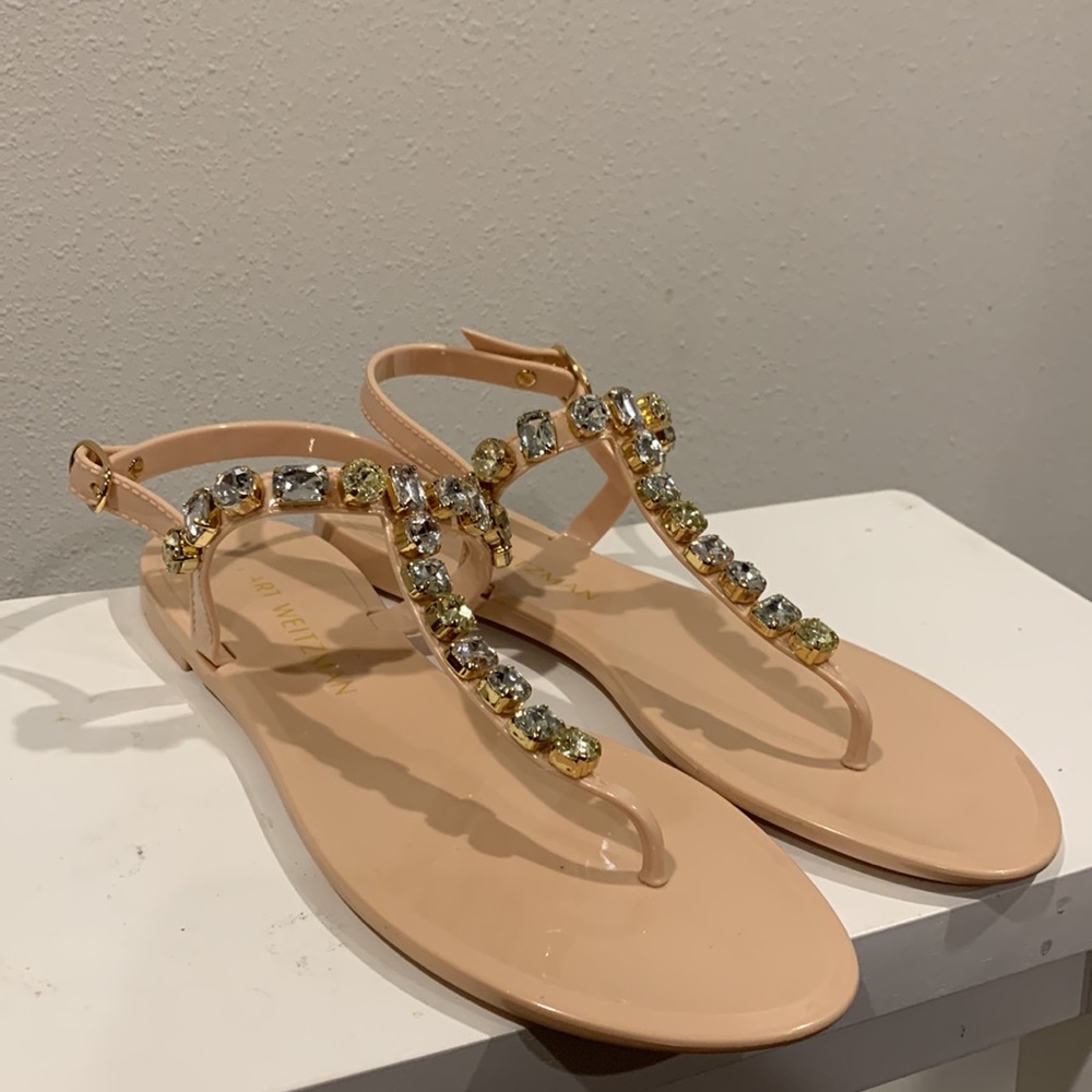 Stuart Weitzman Jaide Thong Sandles Rhinestones W… - image 1